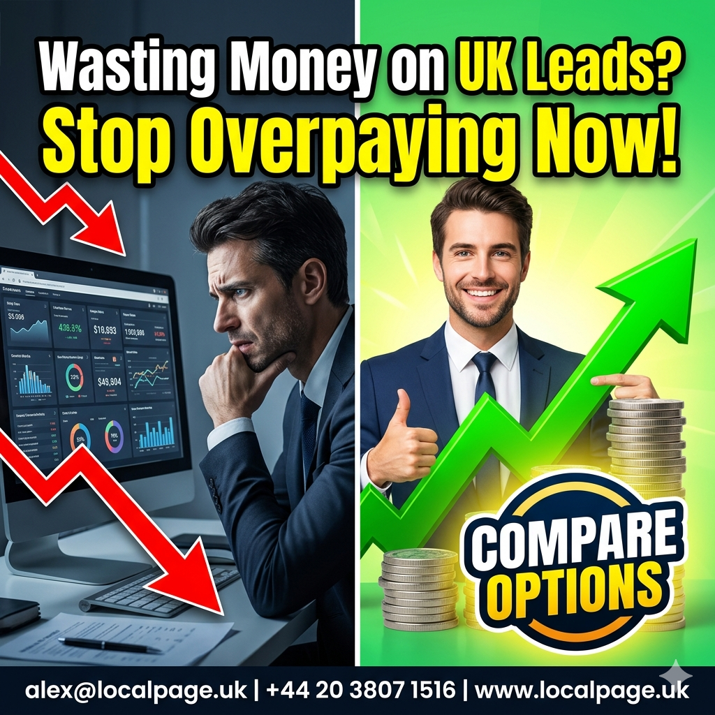 A split image contrasting a stressed person losing money on leads (left) with a happy person achieving high ROI (right), optimized for social media.